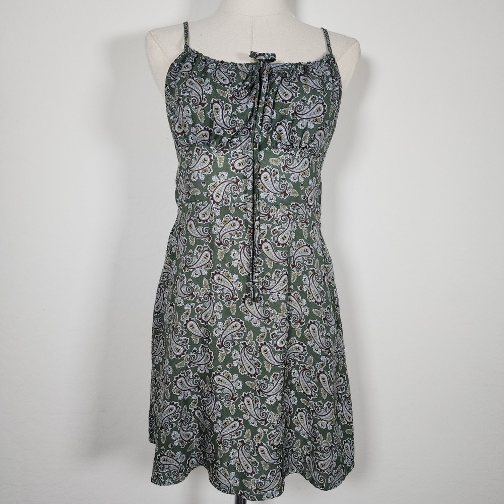 Camellia Green‎ Paisley Print Milkmaid Dress Tie Front Womens L
